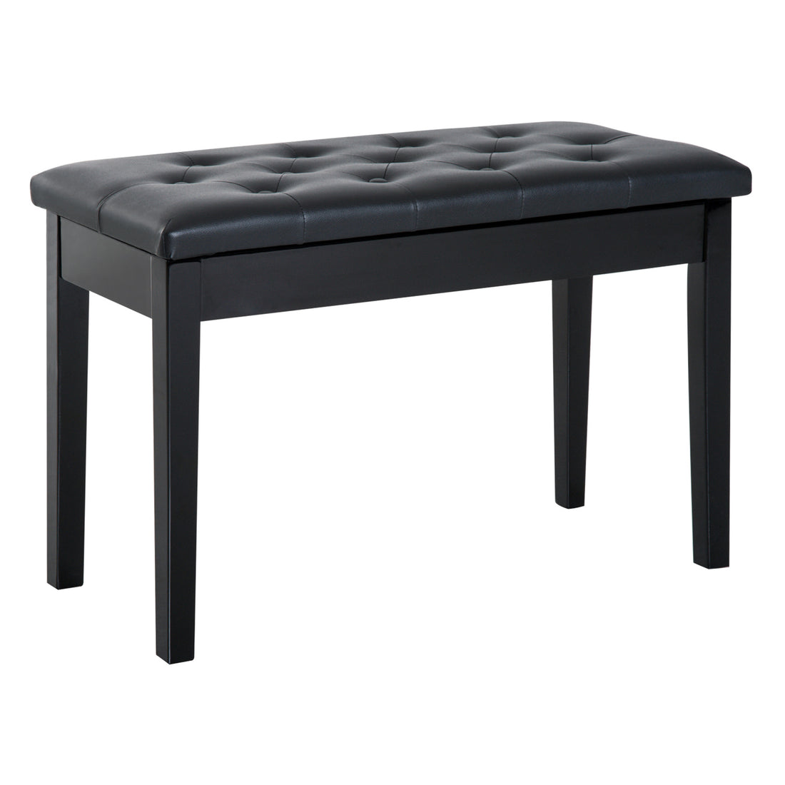 Piano Bench, Duet Piano Chair With Faux Leather Padded Cushion And Wooden Frame, Button Tufted Keyboard Bench, Black Black Faux Leather