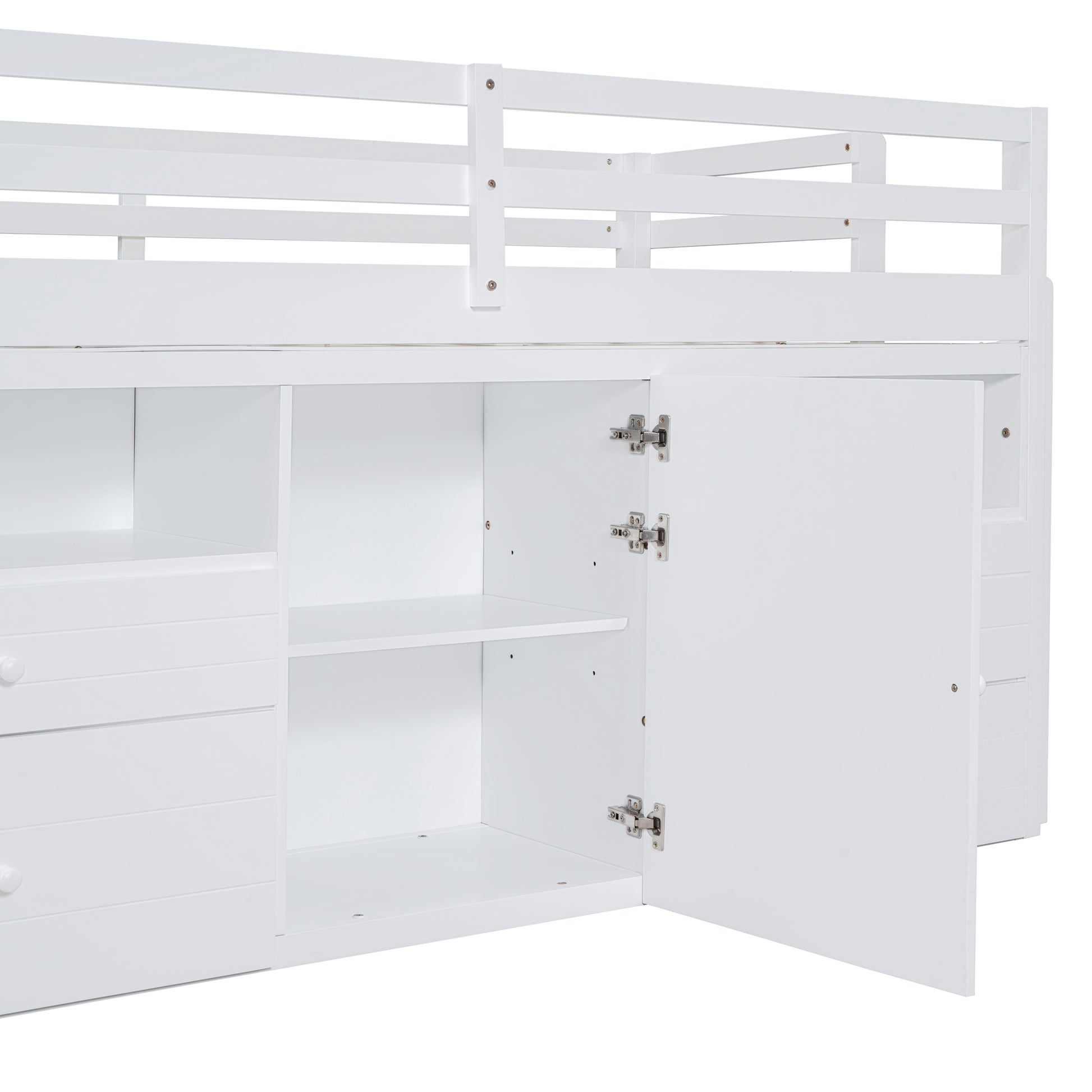 Twin Size Loft Bed With 4 Drawers, Underneath Cabinet And Shelves, White White Solid Wood Mdf