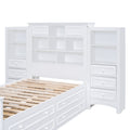 Twin Size Wood Platformbed With Vertical All In One Cabinet And 4 Drawers On Each Side, White Twin White Solid Wood Mdf