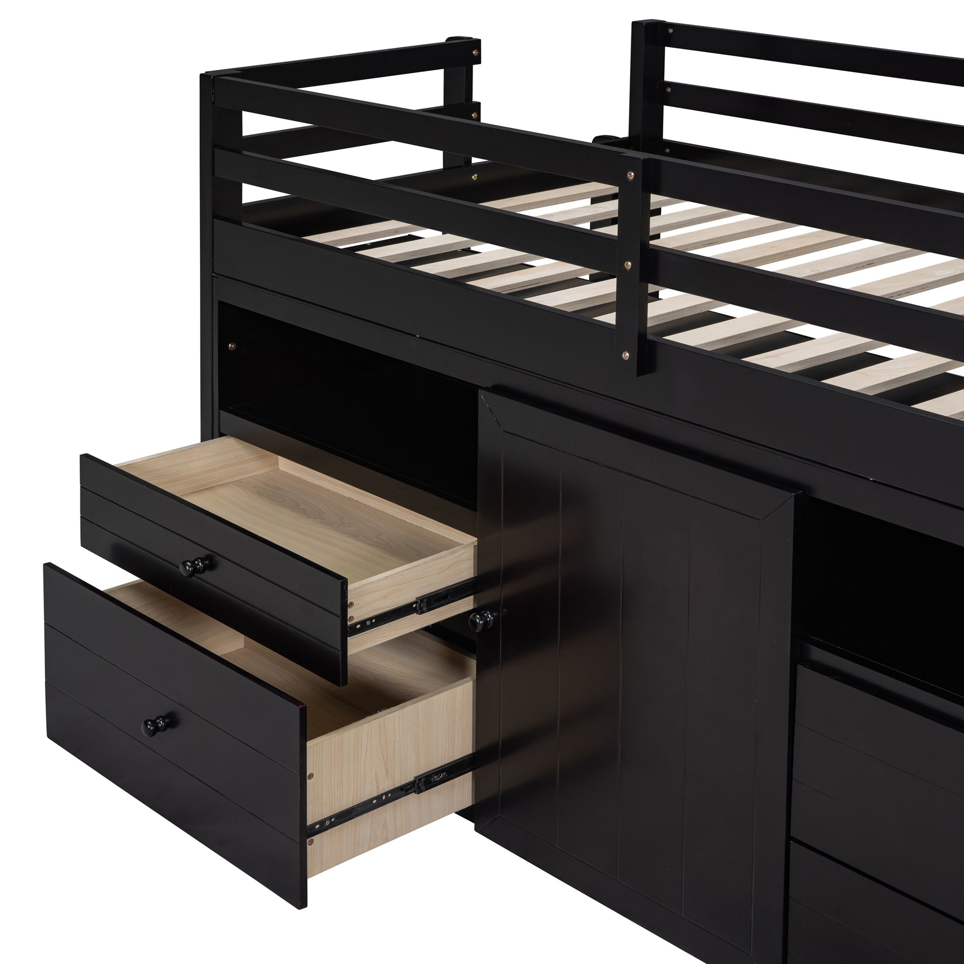 Twin Size Loft Bed With 4 Drawers, Underneath Cabinet And Shelves, Espresso Espresso Solid Wood Mdf