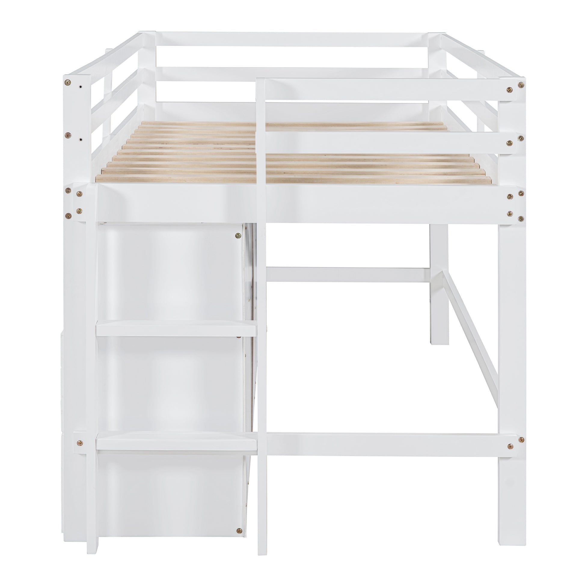 Twin Size Loft Bed With 4 Drawers, Underneath Cabinet And Shelves, White White Solid Wood Mdf