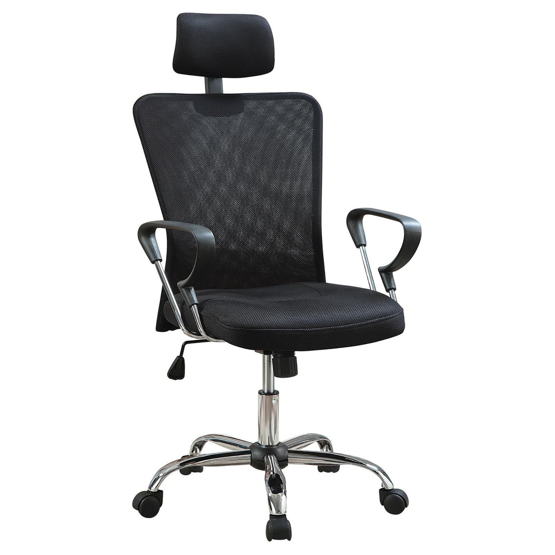 Black And Chrome Height Adjustable Office Chair With Casters Black Office Contemporary,Modern Office Chairs Foam Head Support Upholstered