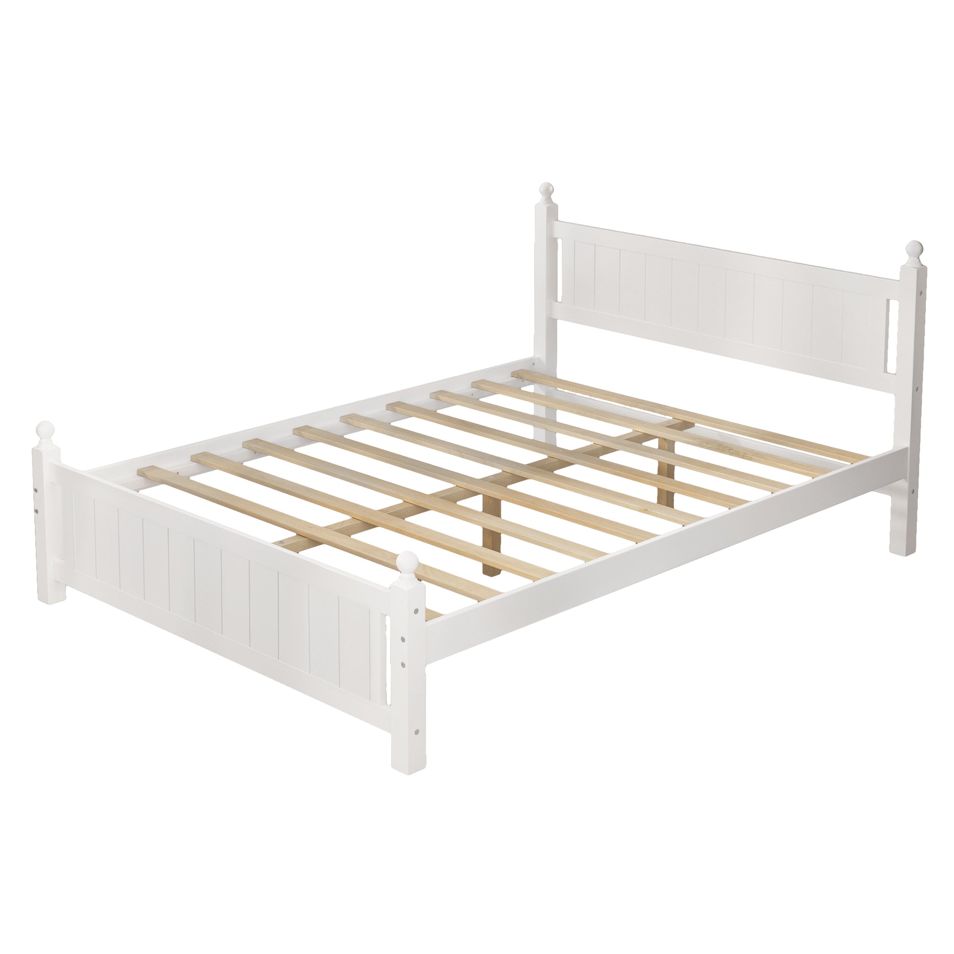 Queen Size Solid Wood Platform Bed Frame For Kids, Teens, Adults, No Need Box Spring, White Box Spring Not Required Queen White Wood Bedroom Mid Century Modern,Modern Pine Bed Frame Wood