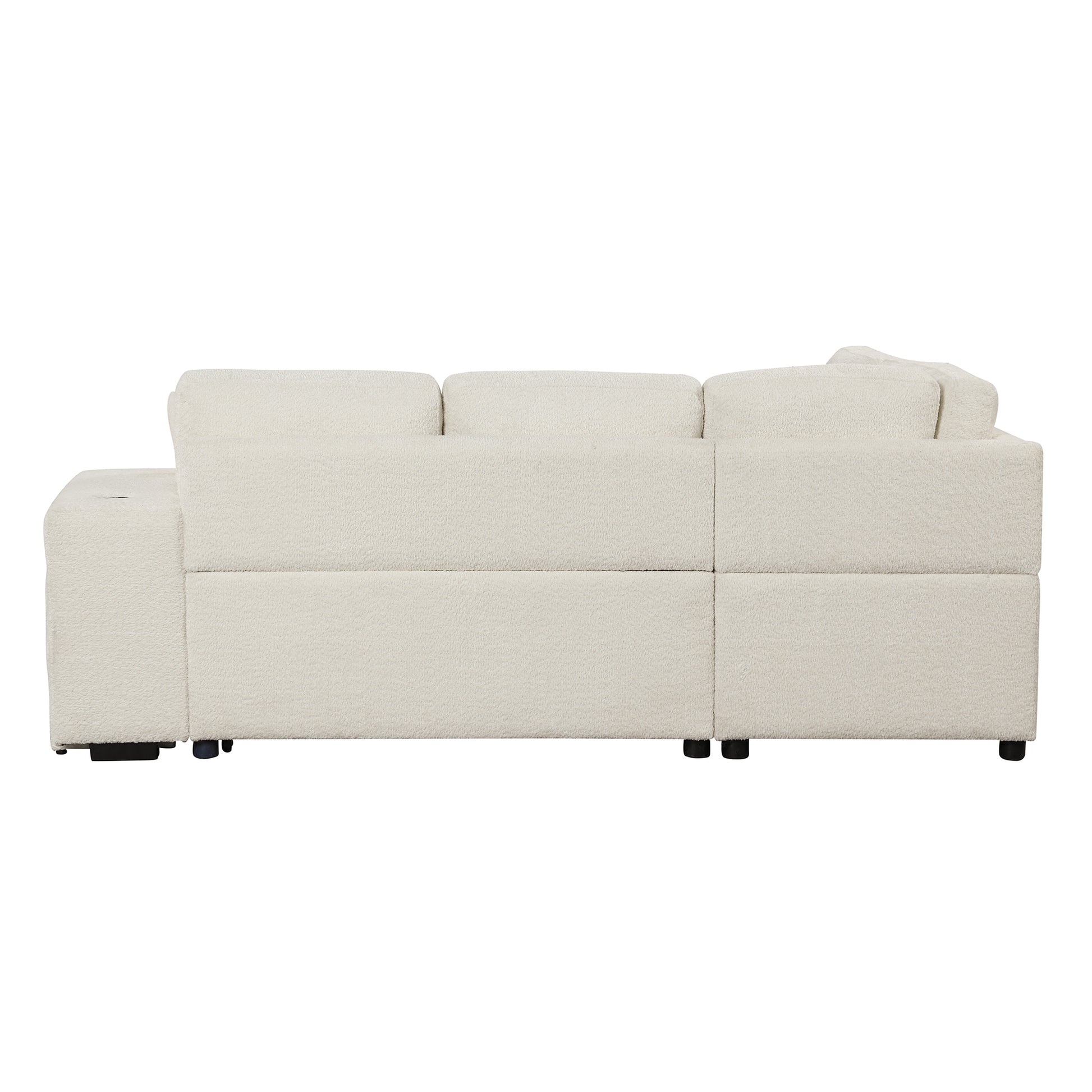 87.7" Convertible Sleeper, Sectional Pull Out Sofa Bed With Storage Ottoman, 2 Throw Pillows, 2 Stools, Wireless Charger And Two Hidden Usb Ports For Living Room, Cream Cream Chenille 4 Seat