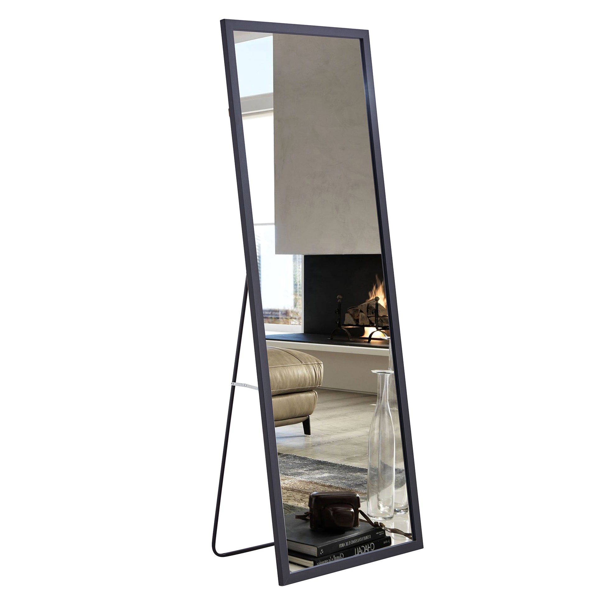 Third Generation Black Solid Wood Frame Full Body Mirror,Border, Bathroom Makeup Mirror, Bedroom Porch, Decorative Mirror, Clothing Store, Floor Standing Large Mirror. Black 65 "* 22.8" Black Solid Wood