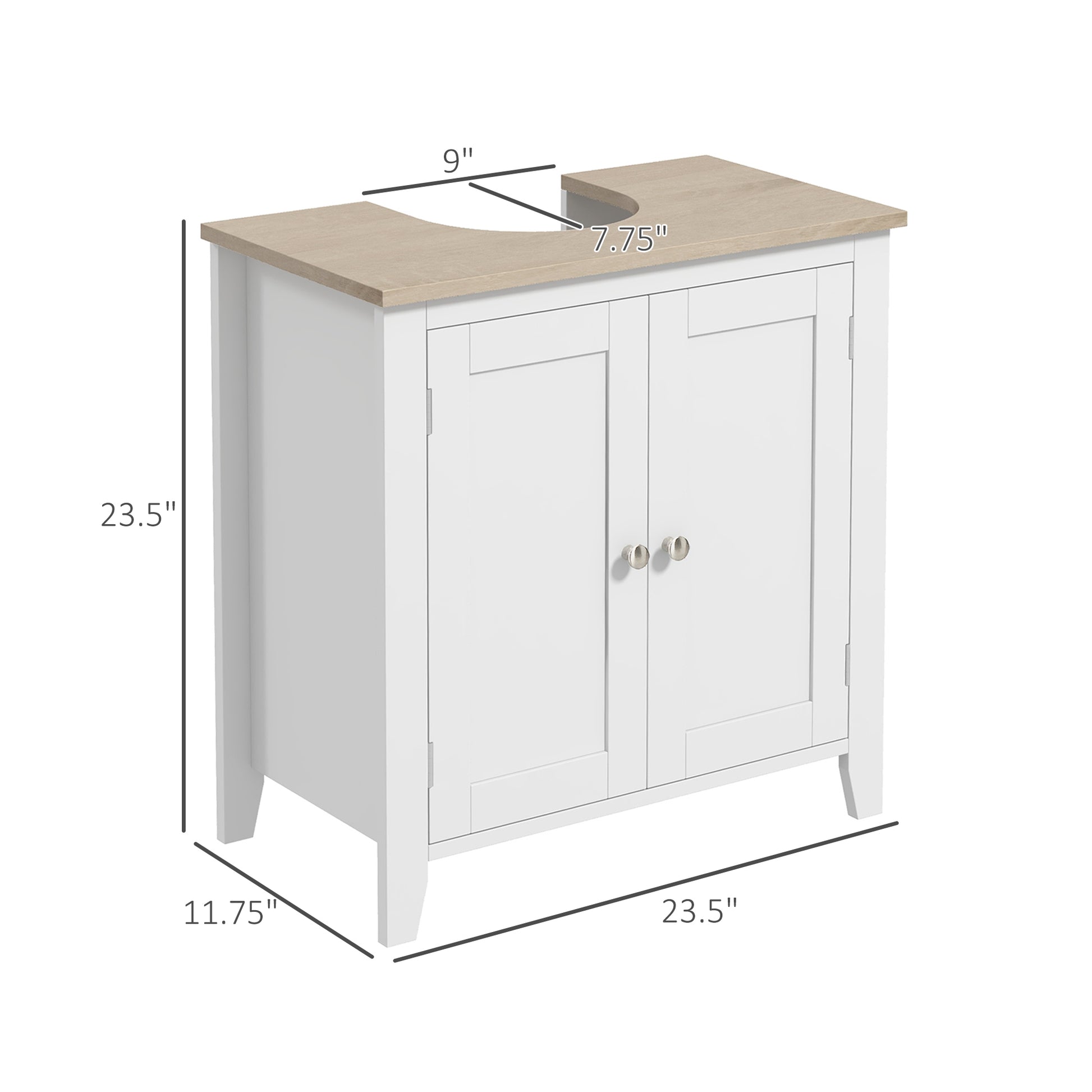 Kleankin Pedestal Sink Storage Cabinet, Under Sink Cabinet, Bathroom Vanity Cabinet With U Shape And Adjustable Internal Shelf, White White Mdf