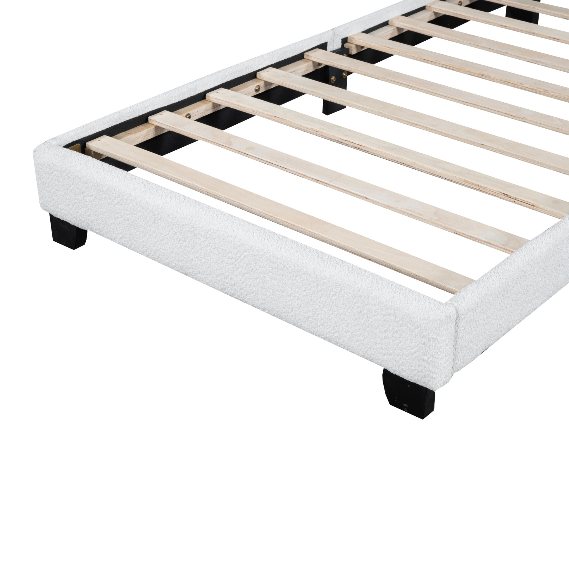 Twin Size Upholstered Boucle Fabric Platform Bed With Cloud Shaped Headboard White Upholstered