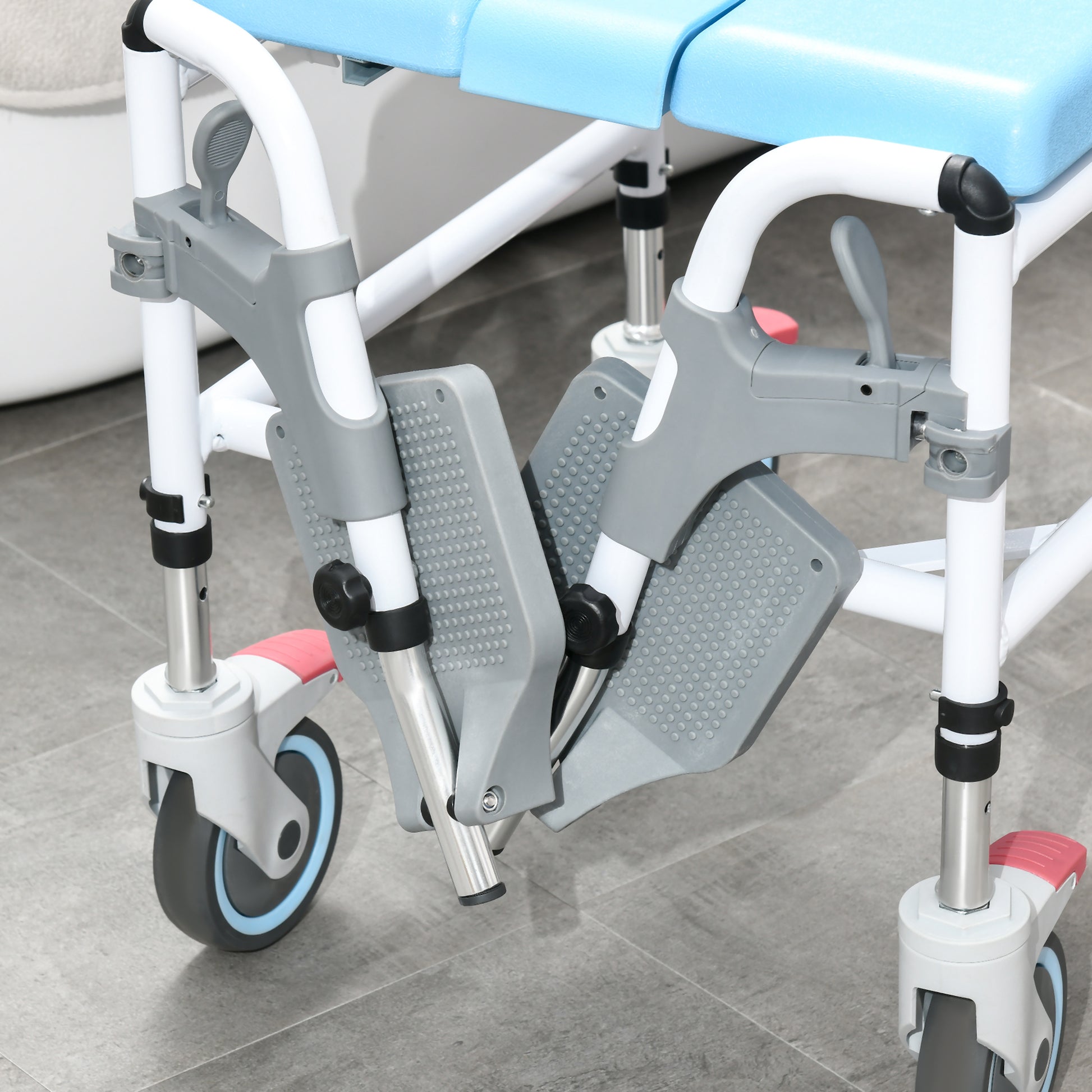 Accessibility Commode Wheelchair, Rolling Shower Wheelchair With 4 Castor Wheels, Rectangle Detachable Bucket, & Waterproof Design, 17" Seat Width, Blue Blue Pu Leather