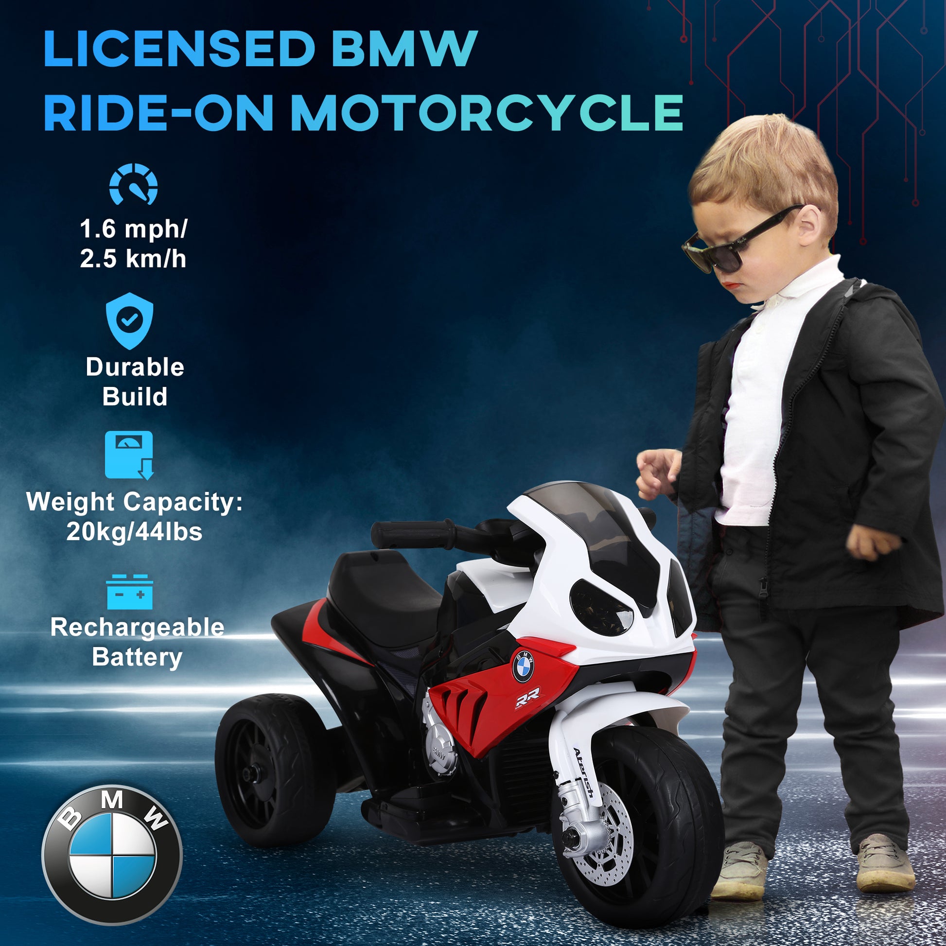 6V Kids Motorcycle Licensed Bmw, Toddler Motorcycle With Headlight, Music, 3 Wheeled Electric Motorcycle For Kids, Gift For Boys & Girls, Red Red Steel