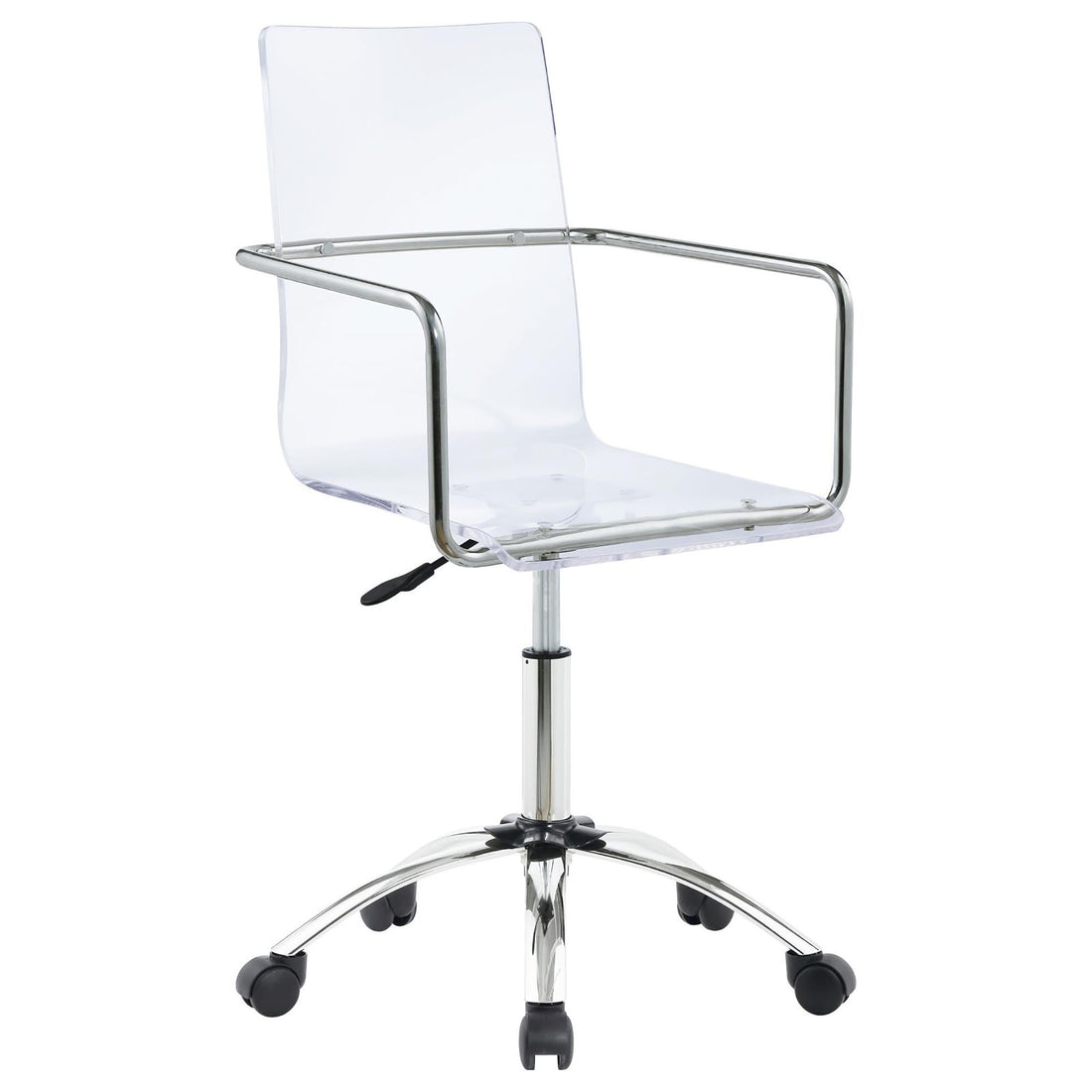 Clear And Chrome Acrylic Office Chair With Casters Clear Office Wipe Clean Contemporary,Modern Office Chairs Solid Back Adjustable Height Acrylic