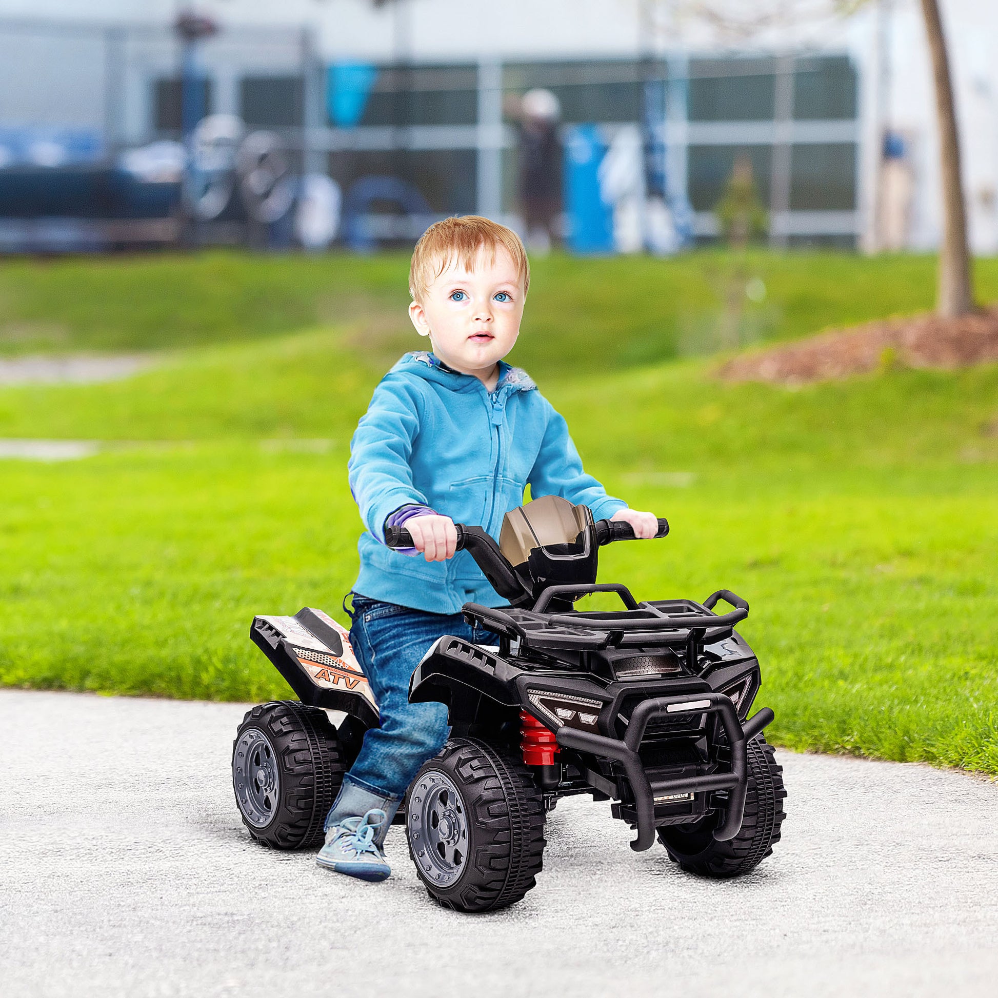 Kids Atv Four Wheeler Ride On Car, Motorized Quad, 6V Battery Powered Electric Quad With Songs For 18 36 Months, Black Black Steel