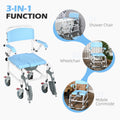 Accessibility Commode Wheelchair, Rolling Shower Wheelchair With 4 Castor Wheels, Rectangle Detachable Bucket, & Waterproof Design, 17