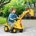 Ride On Excavator Pull Cart, Kids Digger Ride On Truck With Horn, Under Seat Storage, Sit And Scoot Pretend Play Toy Construction Car For Ages 18M Yellow Abs