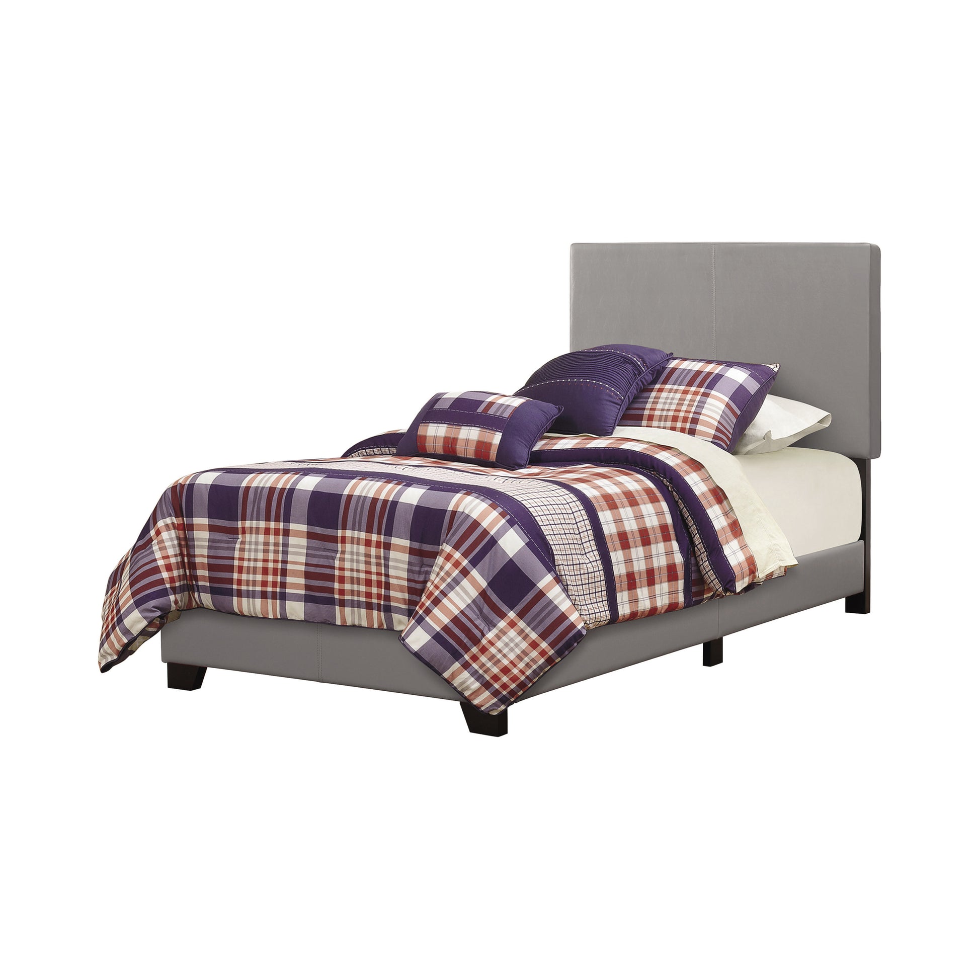Grey Twin Panel Bed Box Spring Required Twin Grey Wood Bedroom Transitional Panel Faux Leather Upholstered