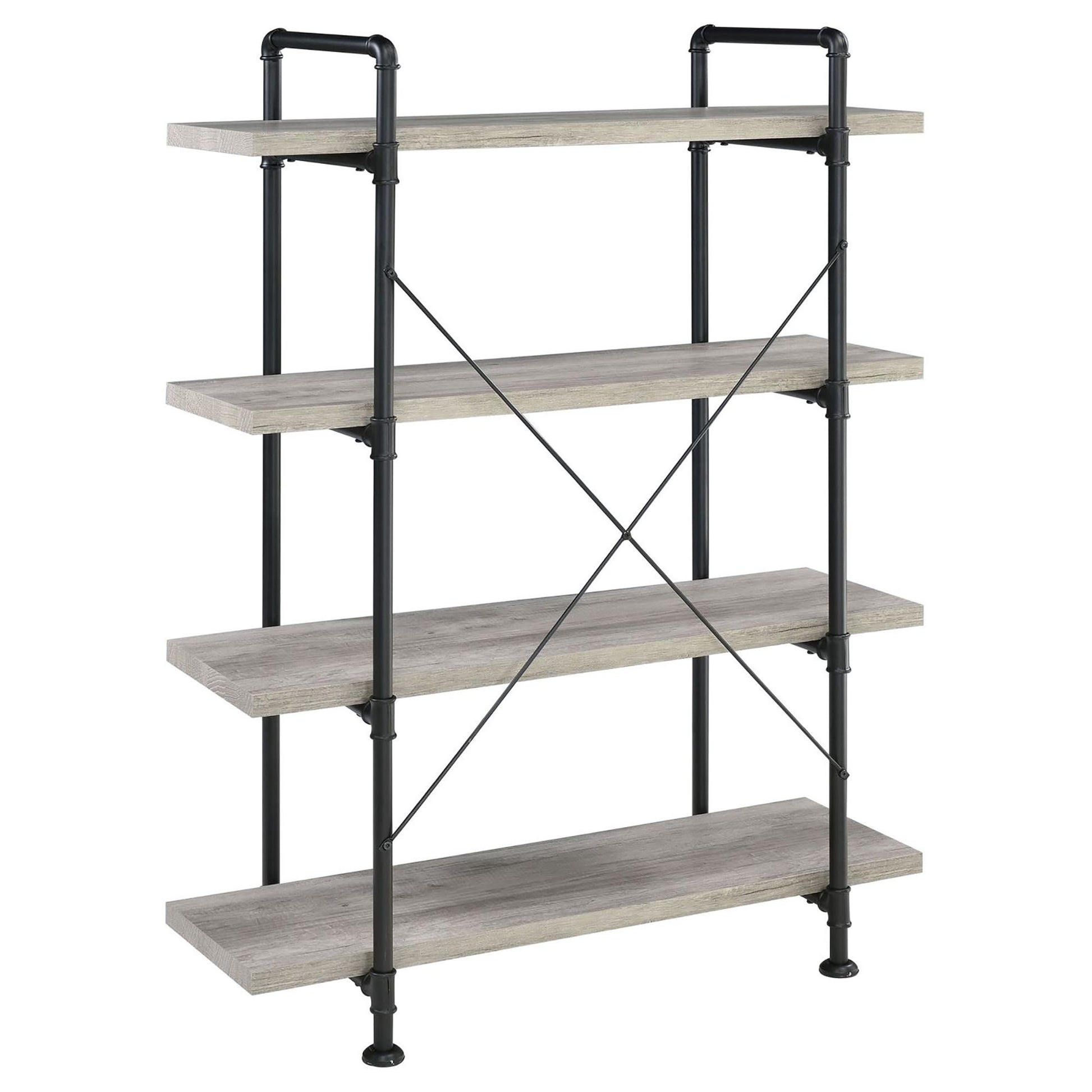 Grey Driftwood And Black 4 Shelf Bookcase 4 Grey Gray Standard Horizontal Office Open Back Wood Industrial Wood