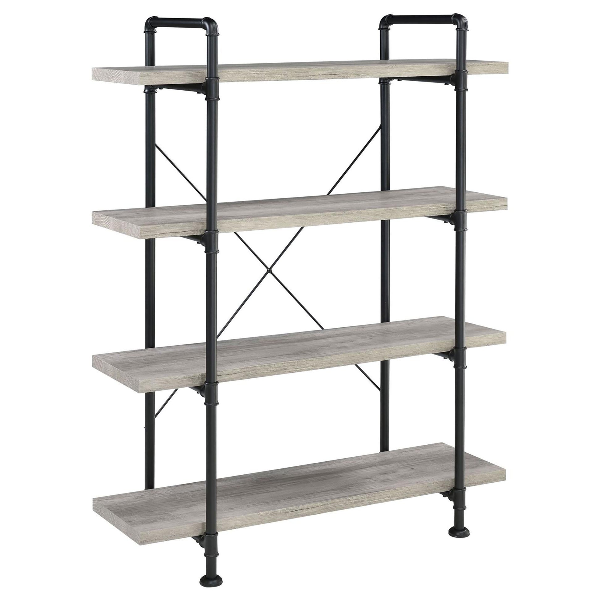 Grey Driftwood And Black 4 Shelf Bookcase 4 Grey Gray Standard Horizontal Office Open Back Wood Industrial Wood