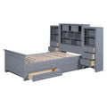 Twin Size Wood Platformbed With Vertical All In One Cabinet And 4 Drawers On Each Side, Gray Twin Gray Solid Wood Mdf