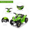 6V Kids Atv 4 Wheeler Ride On Car, Electric Motorized Quad Battery Powered Vehicle With Forward Reverse Switch For 18 36 Months Old Toddlers, Green Green Steel