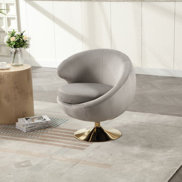 360 Degree Swivel Cuddle Barrel Accent Chairs, Round Armchairs With Wide Upholstered, Fluffy Fabric Chair For Living Room, Bedroom, Office, Waiting Rooms Gray Velvet