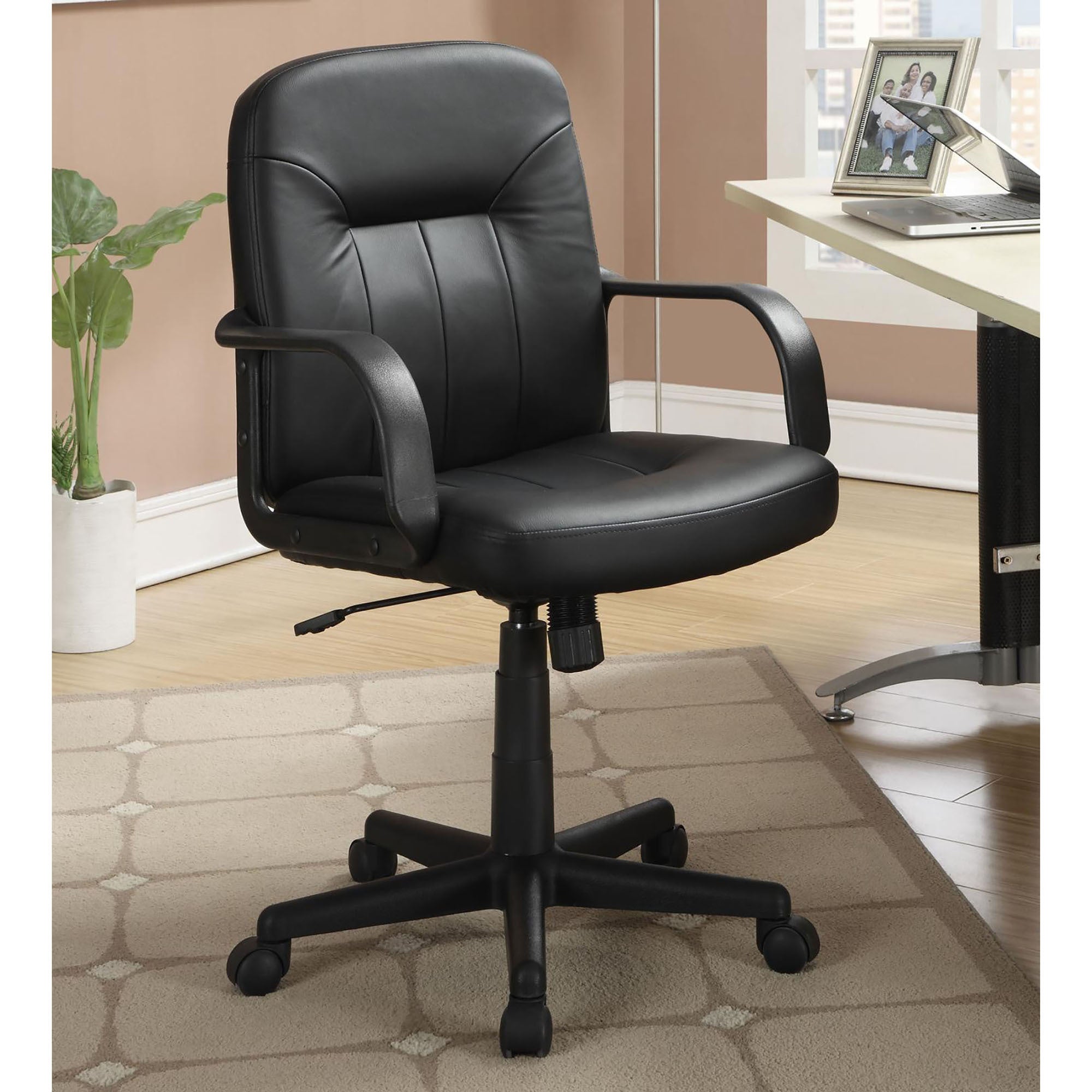 Black Office Chair With Casters Black Office Spot Clean Contemporary,Modern Office Chairs Tufted Back Foam Adjustable Height Upholstered