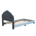 Twin Size Upholstered Velvet Platform Bed With Shell Shaped Headboard, Blue Blue Upholstered