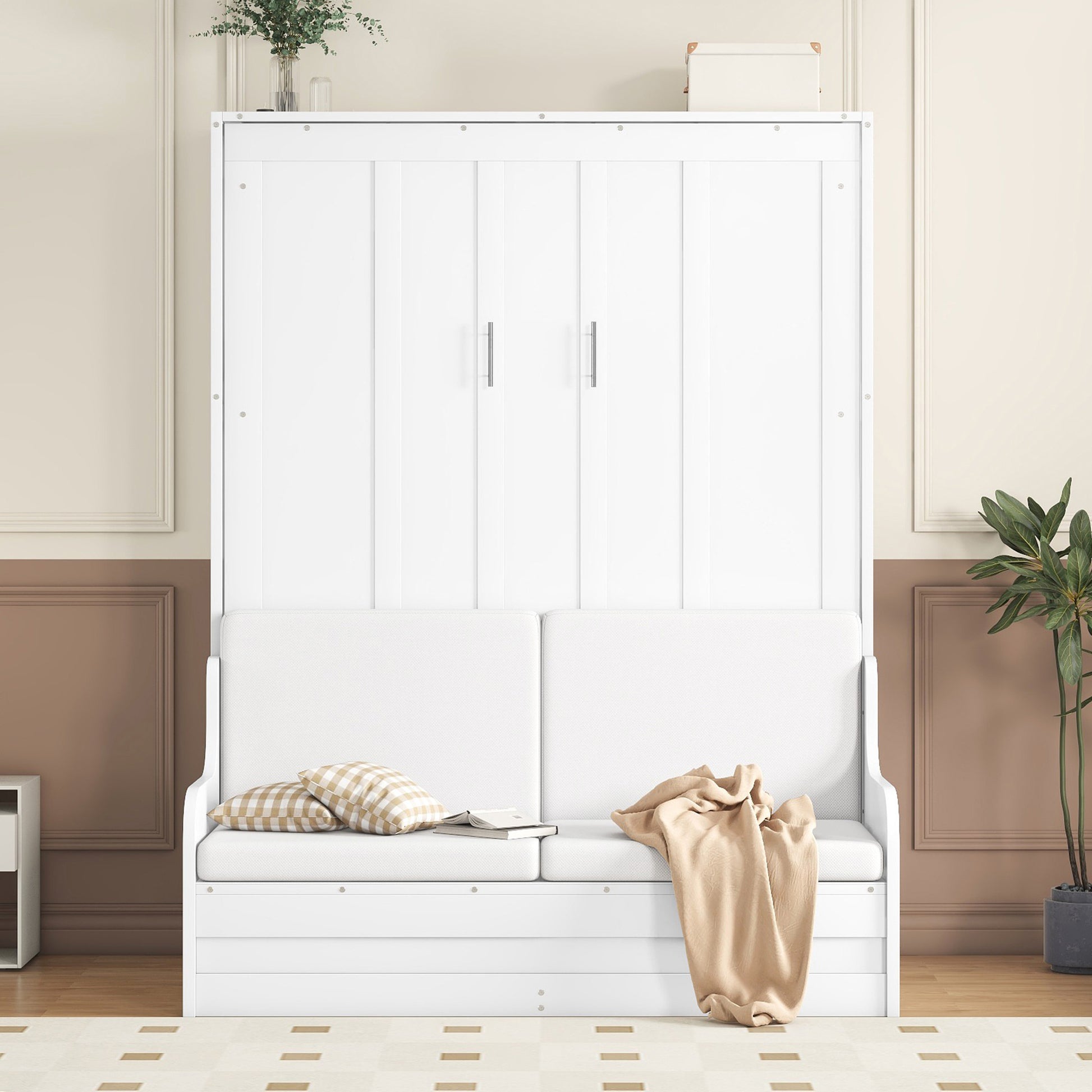 Queen Size Murphy Bed Wall Bed With Cushion,White Queen White Mdf Lvl