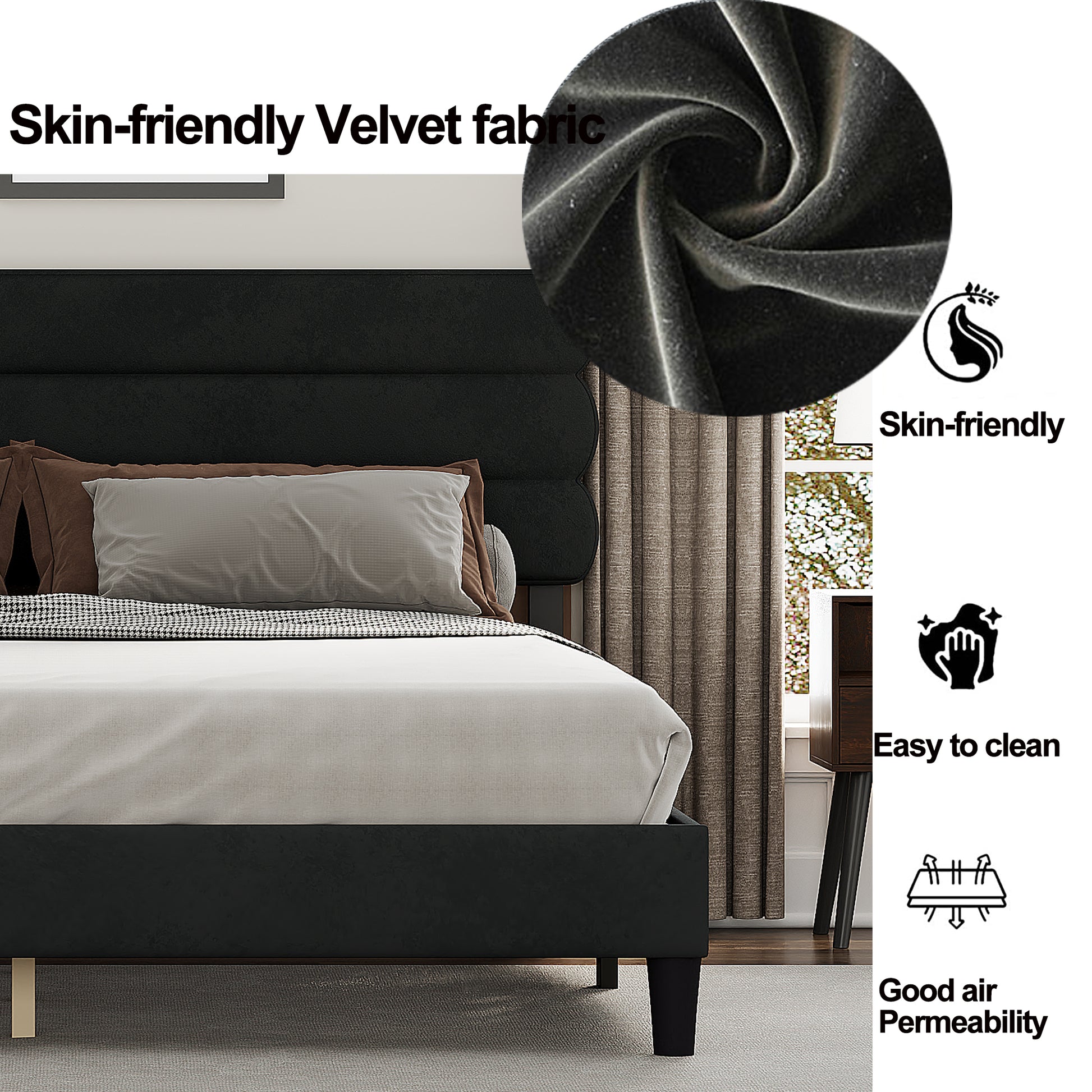 King Bed Frame With Headboard,Sturdy Platform Bed With Wooden Slats Support,No Box Spring,Mattress Foundation,Easy Assembly Dark Grey Dark Grey Wood