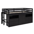 Twin Size Loft Bed With 4 Drawers, Underneath Cabinet And Shelves, Espresso Espresso Solid Wood Mdf