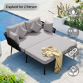 Outdoor Patio Daybed, Woven Nylon Rope Backrest With Washable Cushions For Balcony, Poolside, Set For 2 Person, Gray Yes Complete Patio Set Black Gray Weather Resistant Frame Stain Resistant Cushions Garden & Outdoor Casual Complete Patio Sets Foam Pvc