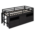 Twin Size Loft Bed With 4 Drawers, Underneath Cabinet And Shelves, Espresso Espresso Solid Wood Mdf