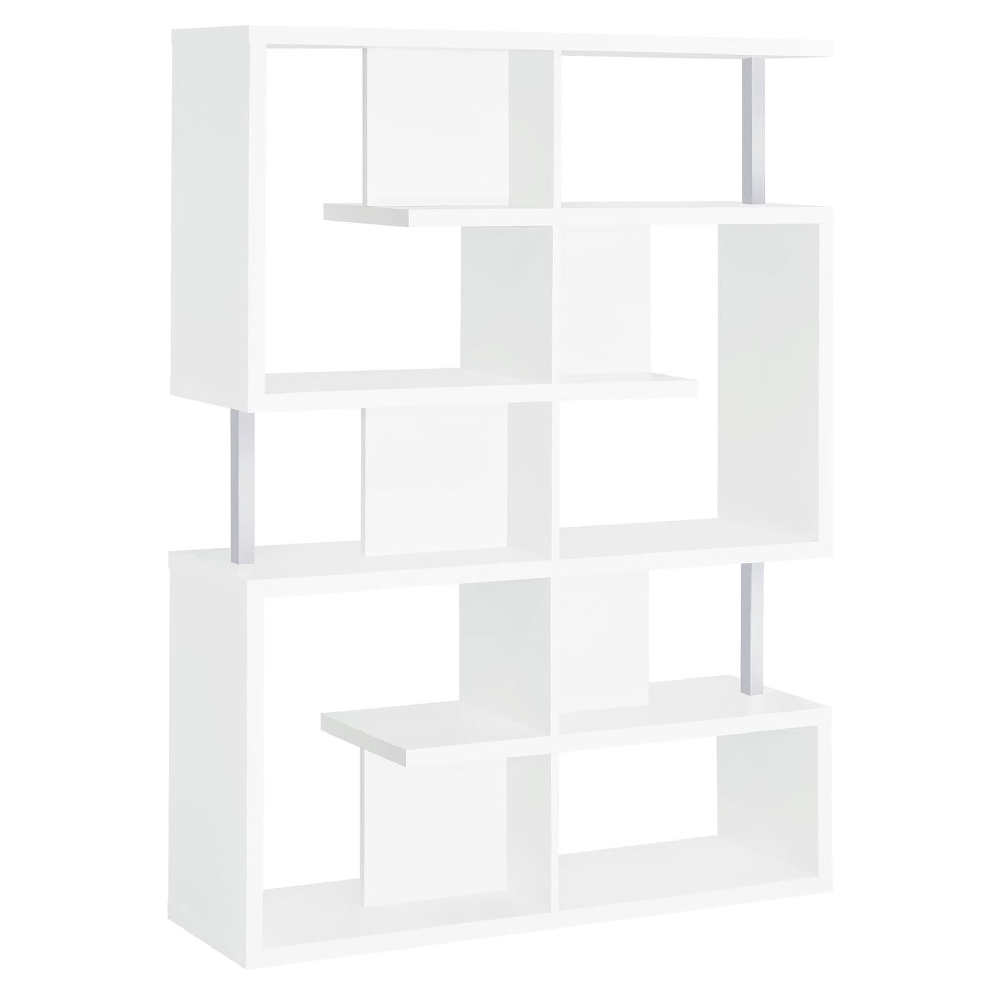 White And Chrome 5 Tier Geometric Bookcase 5 White Geometric Horizontal Office Open Back Wood Contemporary,Modern Wood