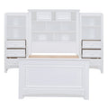 Twin Size Wood Platformbed With Vertical All In One Cabinet And 4 Drawers On Each Side, White Twin White Solid Wood Mdf