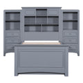 Twin Size Wood Platformbed With Vertical All In One Cabinet And 4 Drawers On Each Side, Gray Twin Gray Solid Wood Mdf