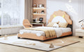 Twin Size Upholstered Leather Platform Bed With Lion Shaped Headboard, Brown Brown Upholstered