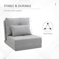 Convertible Flip Chair, Floor Lazy Sofa, Folding Upholstered Couch Bed With Adjustable Backrest, Metal Frame And Pillows For Living Room Bedroom, Light Grey Gray Linen