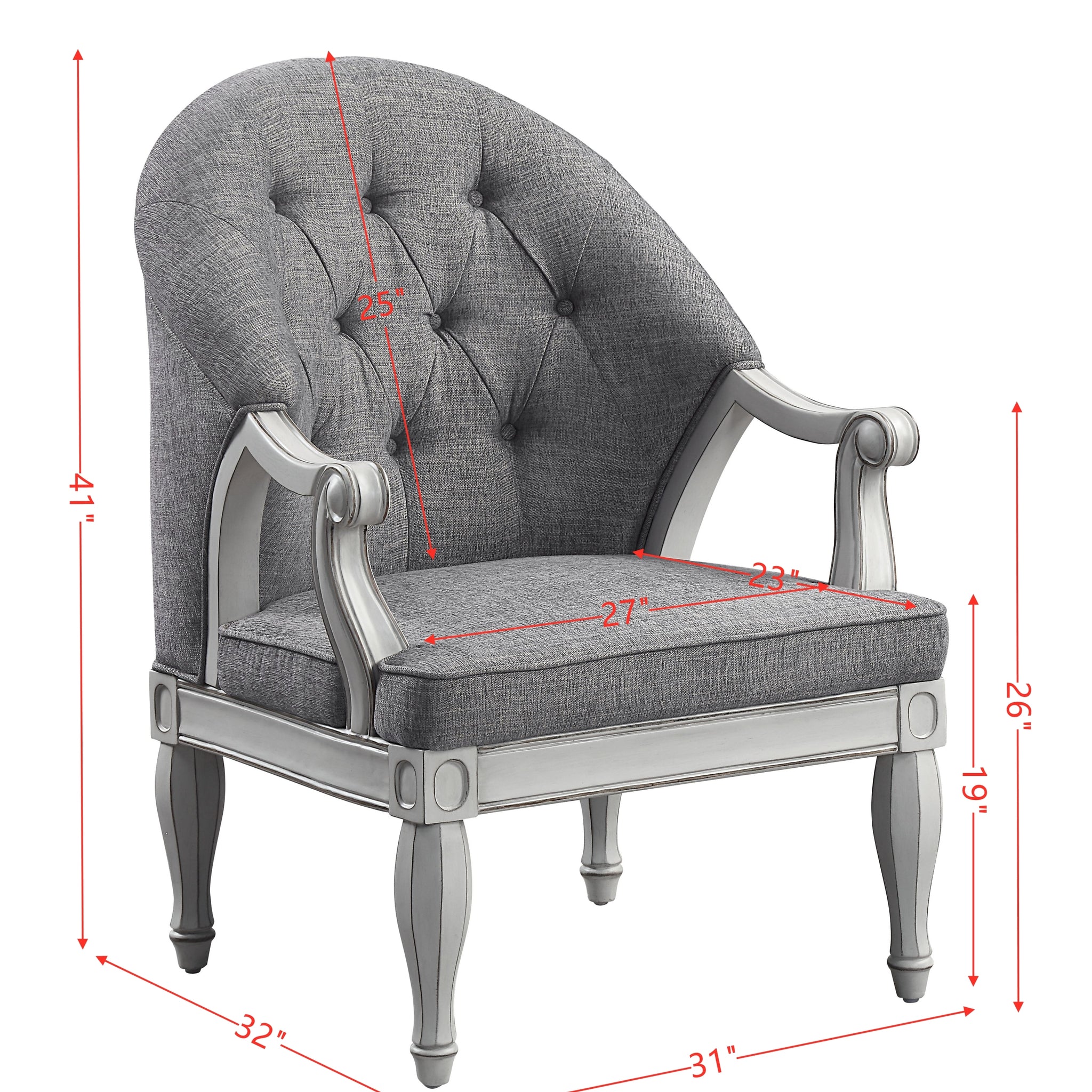 Florian Chair, Gray Fabric & Antique White Finish Lv02121 Gray Fabric