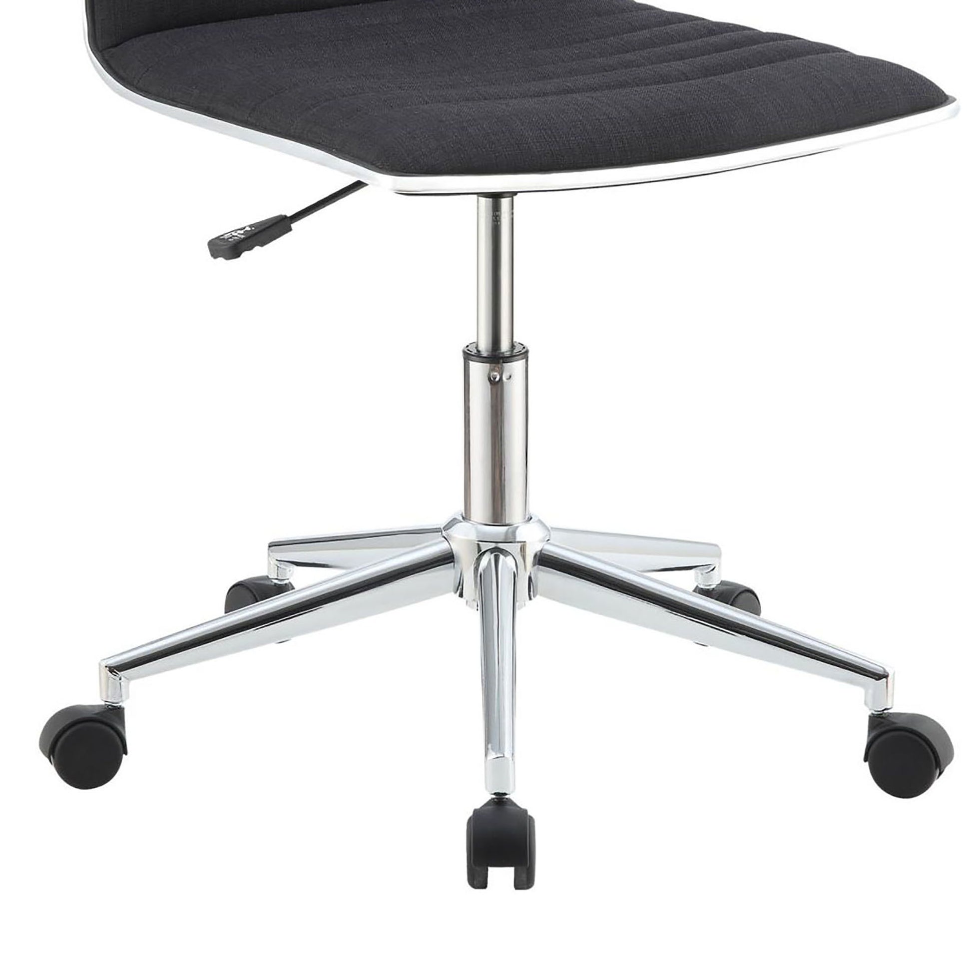 Black And Chrome Armless Office Chair With Casters Black Office Contemporary,Modern Office Chairs Solid Back Foam Adjustable Height Upholstered