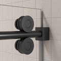 56'' 60'' W X 76'' H Single Sliding Frameless Shower Door With 3 8 Inch 10Mm Clear Glass In Matte Black Matte Black Stainless Steel