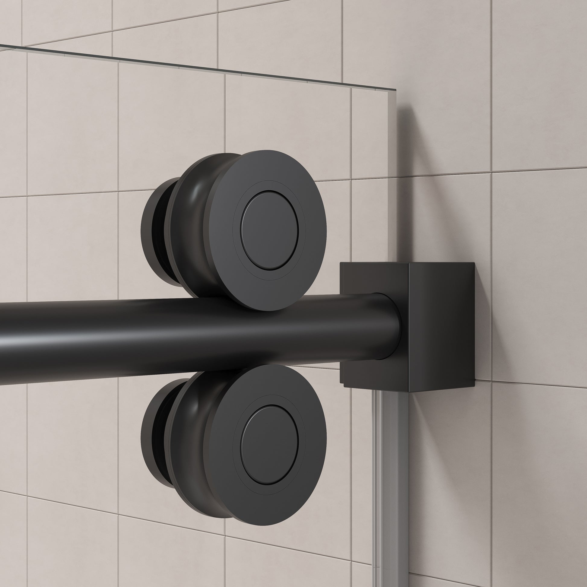 56'' 60'' W X 76'' H Single Sliding Frameless Shower Door With 3 8 Inch 10Mm Clear Glass In Matte Black Matte Black Stainless Steel