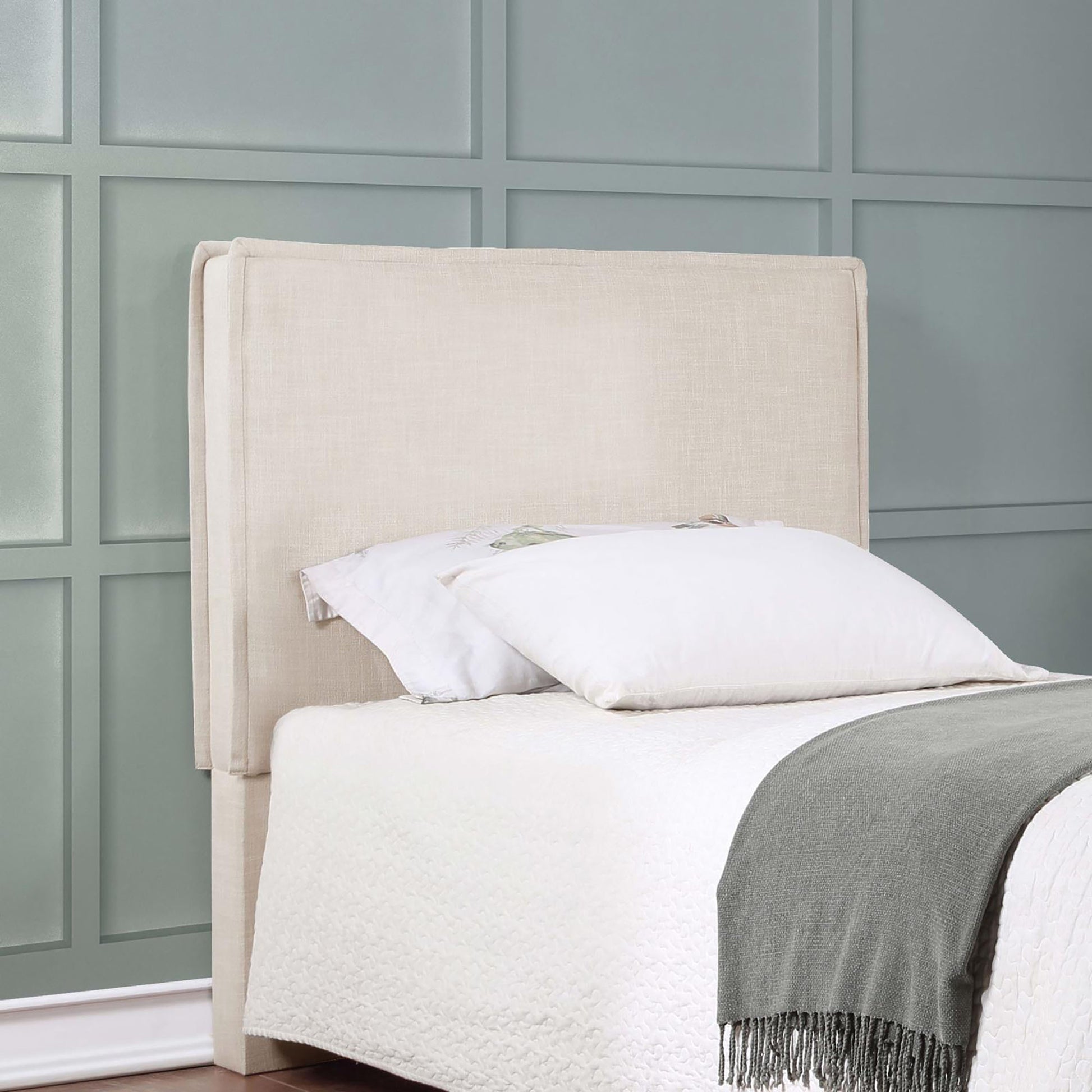 Sand Headboard With Flange Detail Twin Grey Wood Bedroom Contemporary,Modern Pine Bed Frame Foam Upholstered