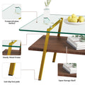 Rectangle Coffee Table, Tempered Glass Tabletop With Gold Metal Legs, Modern Table For Living Roomtransparent Glass Transparent Tempered Glass