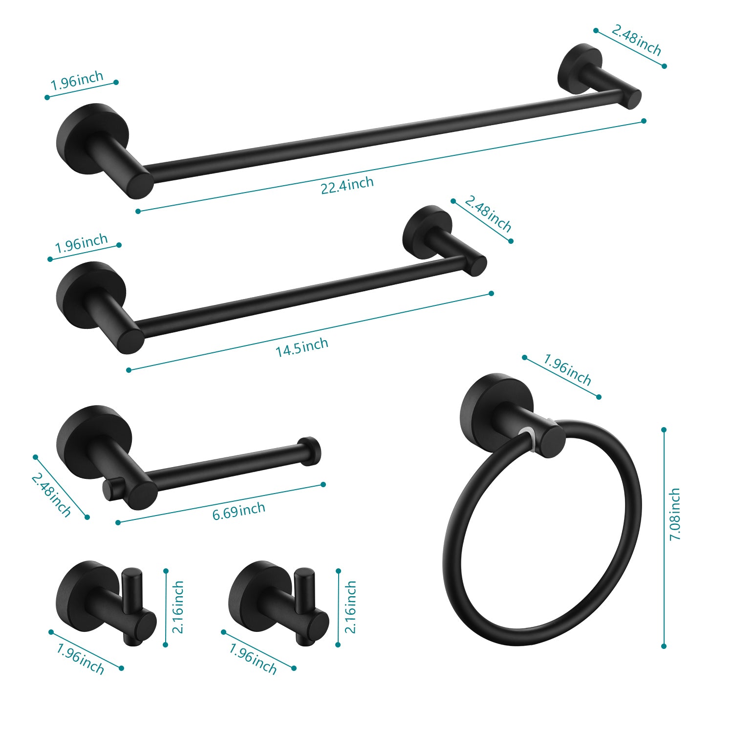 6 Piece Bathroom Towel Rack Set Wall Mount Matte Black Aluminium