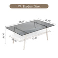 Rectangle Coffee Table, Tempered Glass Tabletop With White Metal Legs, Modern Table For Living Roomgray Glass Gray Tempered Glass