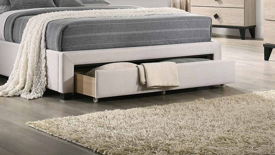 Light Brown Burlap Fabric 1Pcs Queen Size Bed W Drawer Button Tufted Arch Design Headboard Storage Fb Bedframe Bedroom Furniture Box Spring Not Required Queen Light Brown Wood Bedroom American Design,Contemporary,Modern,Transitional Bed Frame Burlap