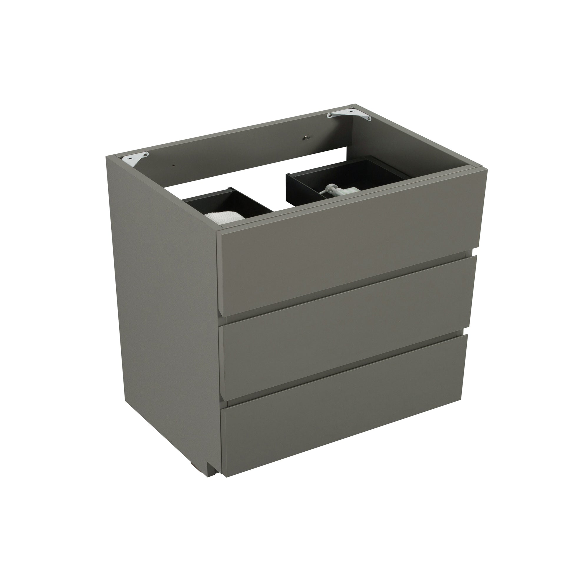 Alice 36F 102,Floor Cabinet Without Basin, Gray Color, With Three Drawers, Pre Assembled Gray Melamine