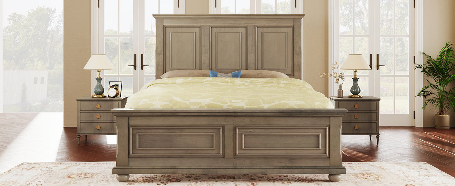 Traditional Town And Country Style Pinewood Vintage Full Bed, Stone Stone Gray Pine