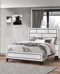 Cotemporary White Finish Full Size Panel Low Profile Bed Geometric Design Wooden Bedroom Furniture White Wood