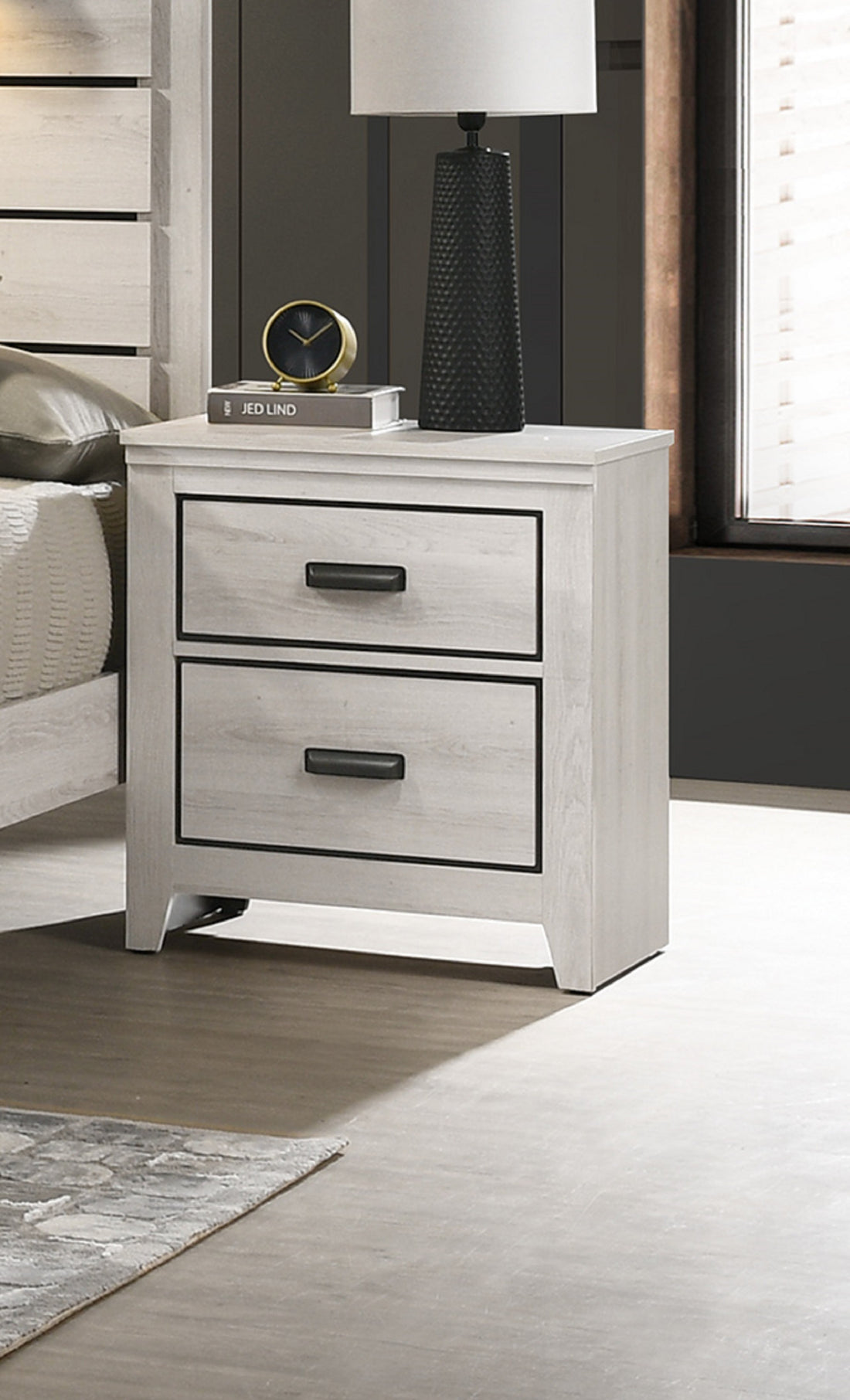 Contemporary 2 Drawer Nightstand End Table Beige White Finish Two Storage Drawers Bedroom Furniture Beige Wood