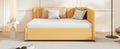 Full Size Upholstered Daybed With Trundle Sofa Bed Frame No Box Spring Needed, Linen Fabric Yellow Yellow Linen