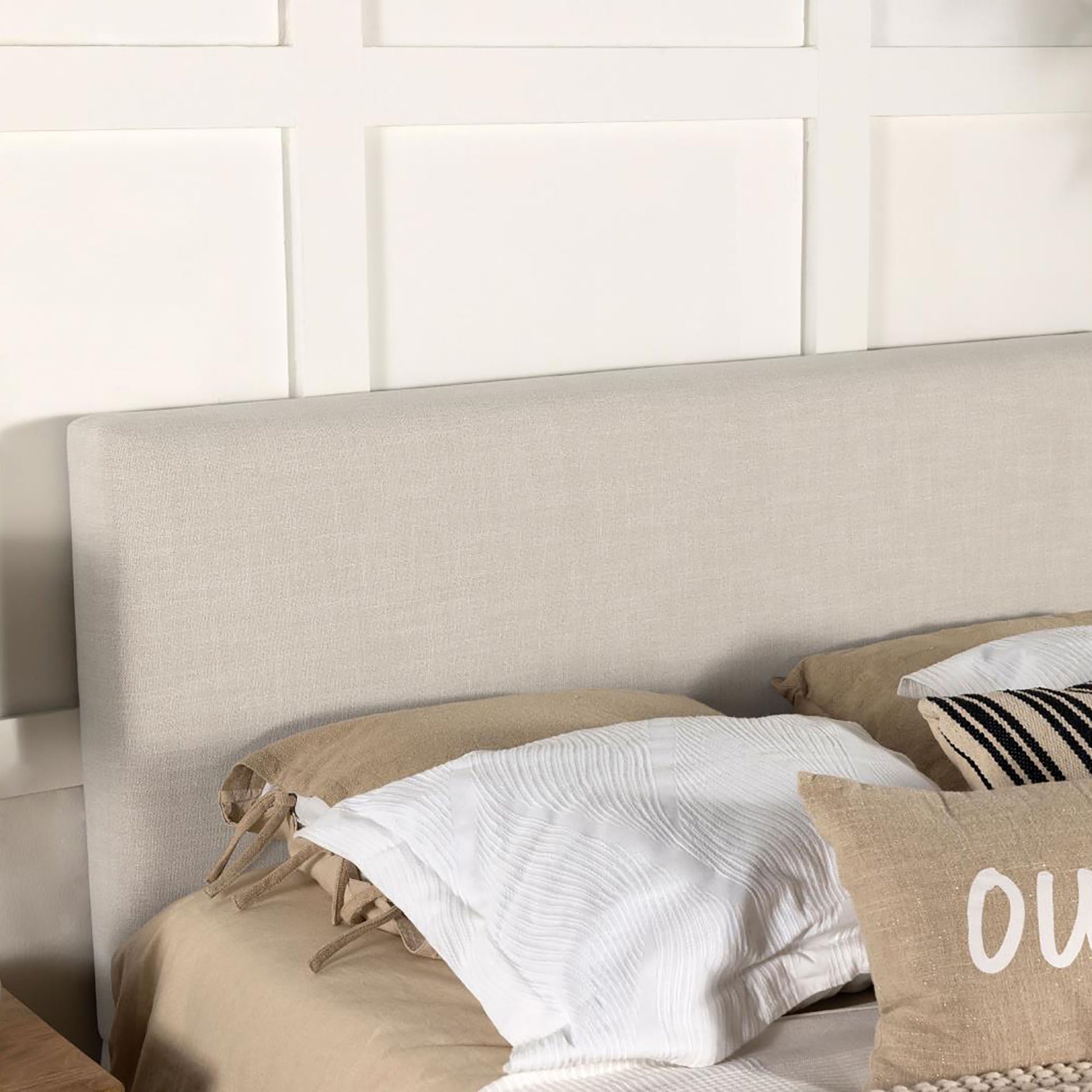 Sand Headboard With Soft Edges Ivory Transitional Foam Upholstered